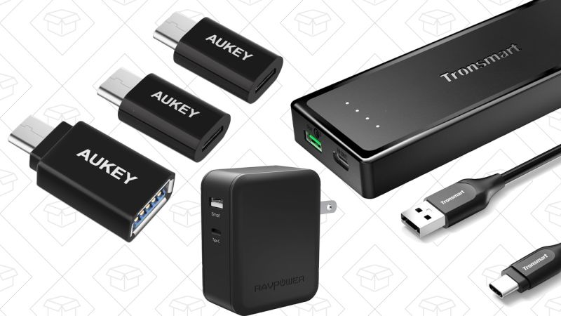 Aukey USB-C Adapters, $6 with code AUKUSBC4 | Tronsmart 10,400mAh USB-C Battery, $21 with code D8SB9EGJ | RAVPower 20,100mAh USB-C/QC 3.0 Battery + USB-C Wall Charger, $60 with code F44LEVGJ